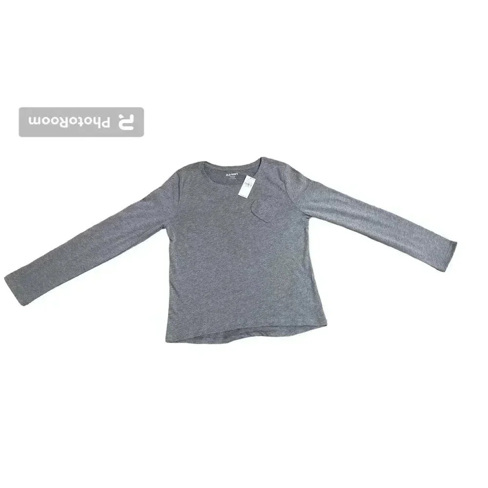 Girls L 10-12 Old Navy Grey Long-Sleeve Shirt W/ A Heart Pocket. NWT